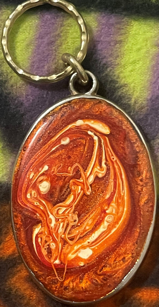 Vintage 1960s Handmade Keychain: Swirled Resin Pendant Ornament ✨