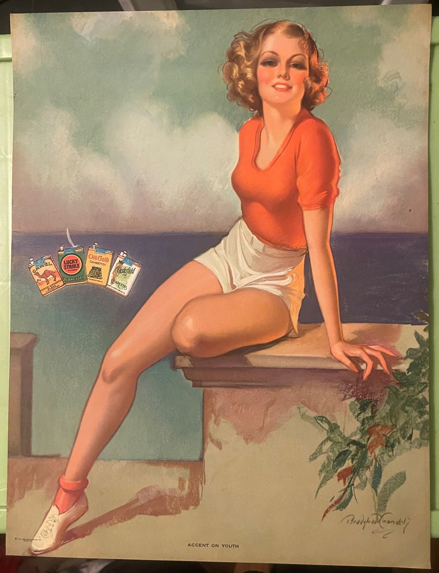 Vintage Bradshaw Crandell 🎨 "Accent on Youth" 1939 Cigarette Advertising Lithograph NOS Print American Made