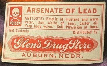 Antique 1910s Arsenate of Lead Pharmacy Label – Glen’s Drug Store Auburn NE ☠️
