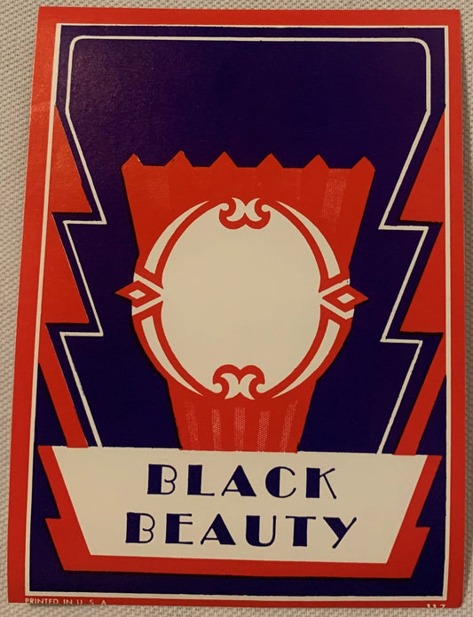 Antique Black Beauty Broom Label NOS 1920s 1930s Red Blue Vintage Cleaning Advertising Lithograph Art 🧹