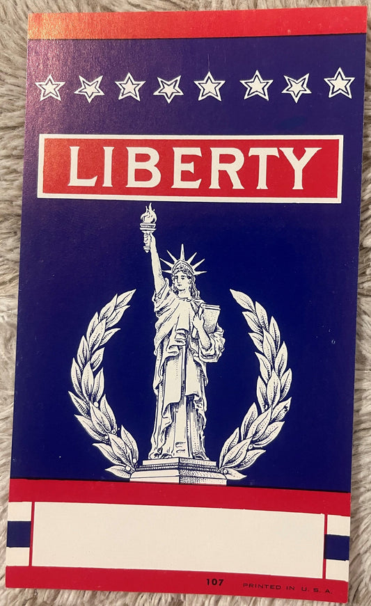 Antique Liberty Broom Label 🧹 NOS 1910s Statue of Liberty Patriotic Lithographic Advertising Art American Made