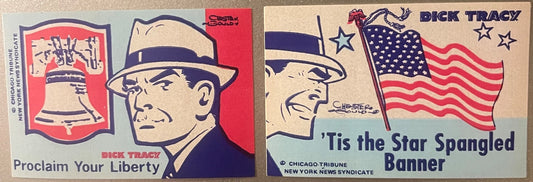 Vintage Bicentennial Dick Tracy Patriotic Stickers Chester Gould Liberty Bell Flag Chicago Tribune News Syndicate Set of 2 ✨