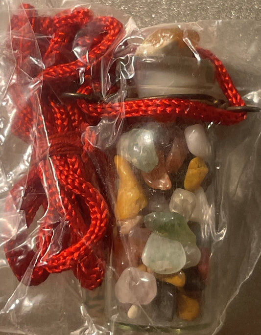 Vintage 1970s Chakra Necklace ✨ Glass Vial Gemstone Chips Made in India NOS