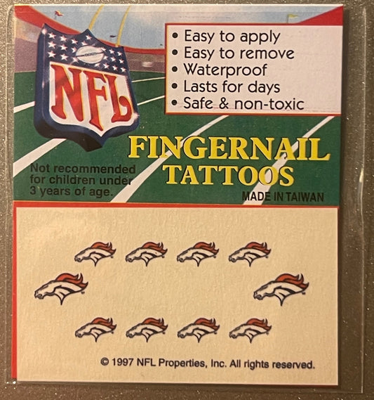 Vintage 1997 NFL Fingernail Tattoos Denver Broncos - Play By Play San Antonio TX Card ⚾