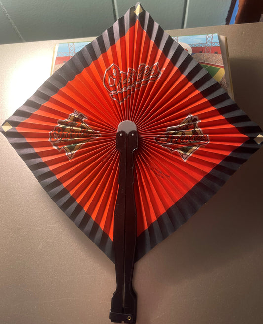 Vintage 1998 Orioles Folding Fan ⚾ Baltimore MLB Play by Play Orange & Black NOS