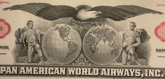 Vintage 1950s 1970s Pan Am Stock Certificate Red Pan American World Airways 100 Shares American Icon 📜