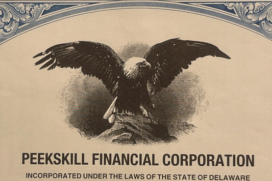 Vintage 1990s Peekskill Financial Stock Certificate Baltimore Ravens and Buffalo Bills Sponsor NY NJ Eagle Vignette Scripophily 📜
