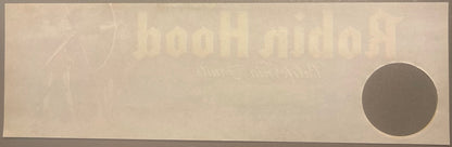 Vintage cream-colored crate label with faded "Robin Hood" text at top and dark circular seal on right edge