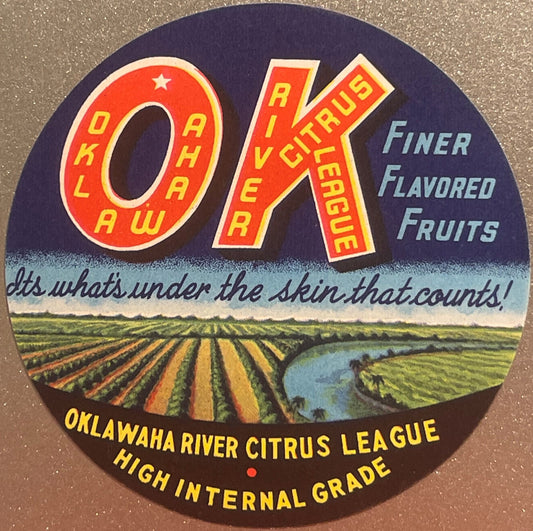 Vintage OK Oklawaha River Citrus League Label 🍊 Florida Crate Art, 1930s-1940s