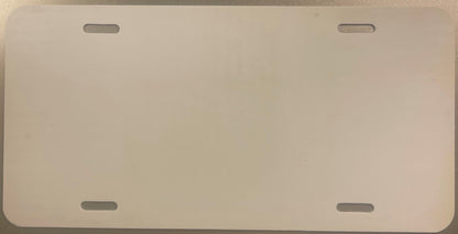Blank cream-colored license plate with four gray mounting holes, front view