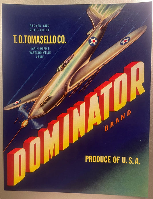 Vintage P51 Mustang Dominator Crate Label from 1950s California