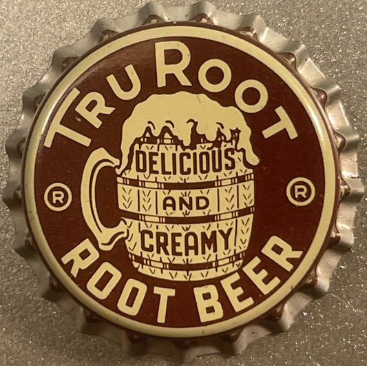 Vintage Tru Root Root Beer Cork-Lined Bottle Cap 🥤 Baltimore Soda Advertising, Delicious and Creamy Mug Graphic, Antique Beverage Collectible