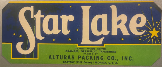 Antique vintage Star Lake fruit crate label from Alturas Packing Co. brings 1940s charm