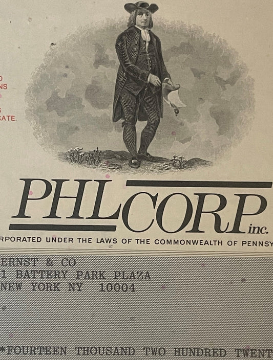 Vintage 1980s PHLCORP Inc. Stock Certificate 📜 PA, William Penn, Railroad Cars!