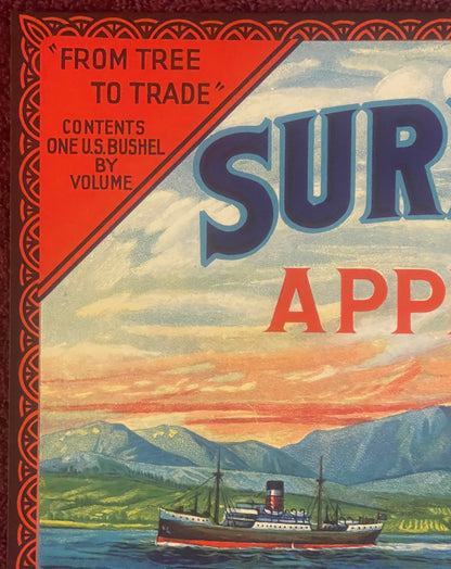 1920s Antique Apple Crate Label: Yakima 🍎 WA Steamship Graphic