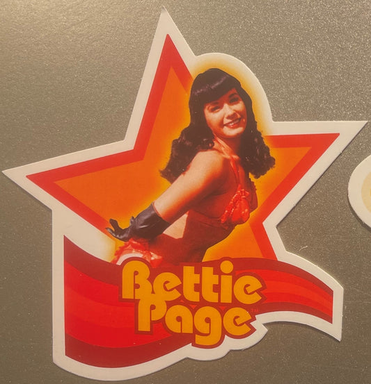 Vintage Bettie Page Star Sticker NOS – Bunny Yeager Pin‑Up 2000s ⭐