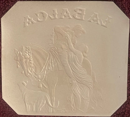 Cream-colored embossed cigar label showing a Victorian couple on horseback with "BALCA" text at top, displayed