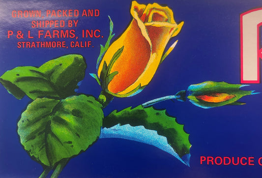 Vintage 1950s Rosebud Crate Label 🌹 P&L Farms Strathmore CA NOS