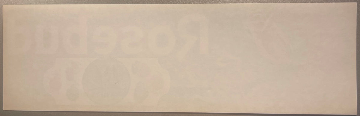 Rosebud Crate Label P&L Farms Strathmore CA, reverse: the blank back of the label in cream stock, with the printing from the front showing through the paper in mirror image
