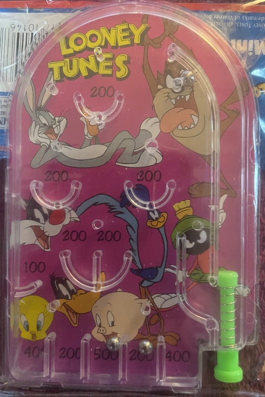 Vintage 1997 Looney Tunes Mini Pinball Pink Playfield Reclining Bugs Bunny Road Runner and Marvin 📌