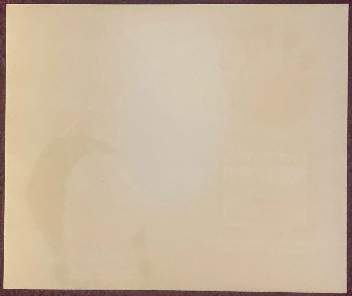 Blank cream-colored vintage crate label with dark brown border, showing age spots and wear