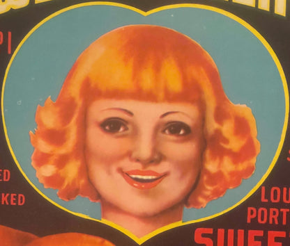 Antique 1930s Sweet Adeline Louisiana Porto Rican Sweet Potatoes Crate Label — Simon Latour, Carencro LA, Bosco Oil Field Section