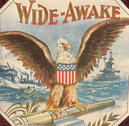 Antique 1910s “Wide‑Awake” Cigar Label 🦅 Great White Fleet US Navy