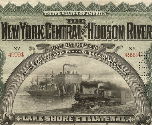 Antique 1898 New York Central & Hudson River Railroad Gold Bond 🚂 Lake Shore Collateral Certificate