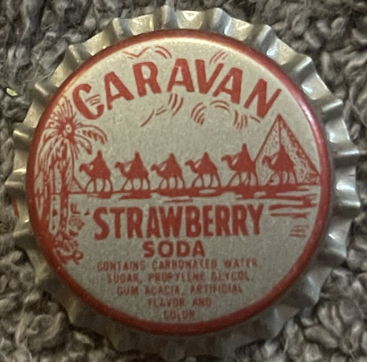 Vintage NOS Caravan Strawberry Soda Bottle Cap 🍓 Piedmont Cheerwine • NC • 1970s