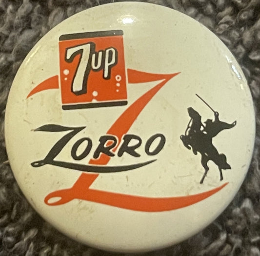 Vintage 1957 7up Zorro Pinback Button 🤠 Walt Disney TV Advertising Pin