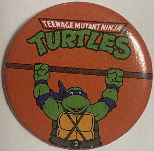Vintage 1990 Teenage Mutant Ninja Turtles Donatello Cartoon Pin 🐢 — Purple Bandana Bo Staff Pinback Button
