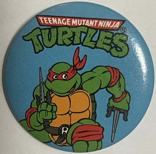 Vintage 1990 Teenage Mutant Ninja Turtles Cartoon Pin 🐢 — Raphael Pinback Button, TMNT Collectible