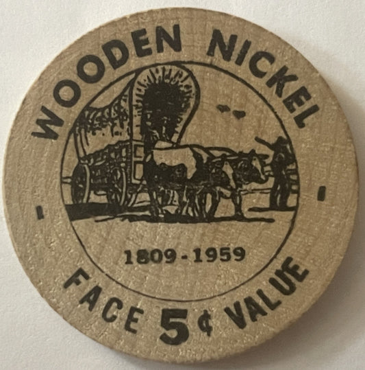 Vintage 1959 Lincoln Sesquicentennial Wooden Nickel - Albert Lea Minnesota Security State Bank Covered Wagon Token 5 ✨
