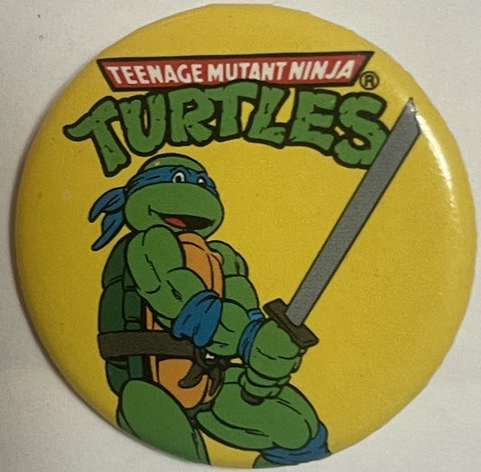 Vintage 1990 Teenage Mutant Ninja Turtles Leonardo Cartoon Pin 🐢 — Blue Bandana Katana Pinback Button