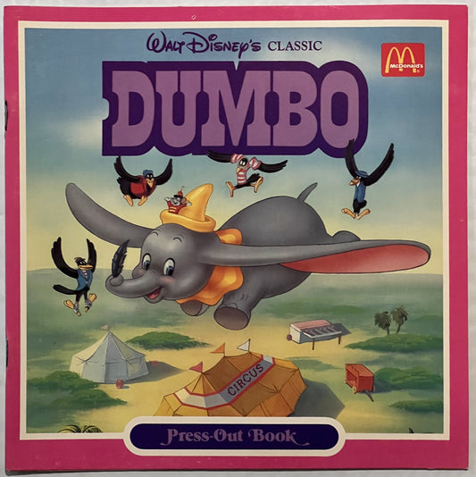 Vintage 1987 Disney Dumbo Press‑Out Book 🎪 McDonald’s NOS 8x8 VHS Era