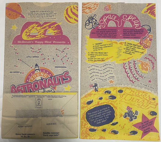 Vintage 1991 McDonald’s Young Astronauts Happy Meal Bag 🚀 NOS Space