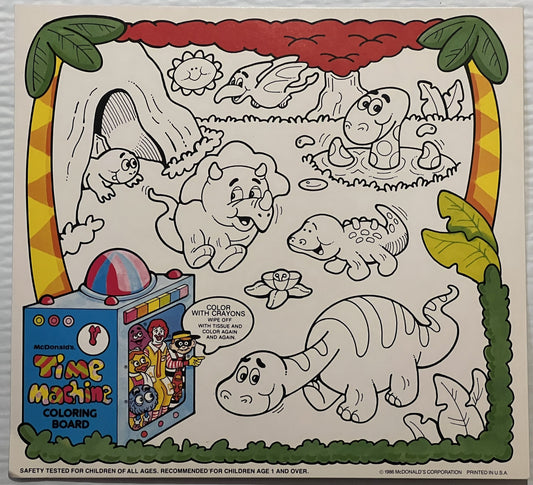 Vintage 1986 McDonald’s Time Machine Dinosaur Coloring Board 🦕 NOS Wipe Away