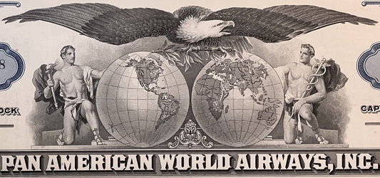 Vintage 1950s-1970s Pan Am Stock Certificate ✈️ Blue, Pan American World Airways Capital Stock, Golden Age Aviation