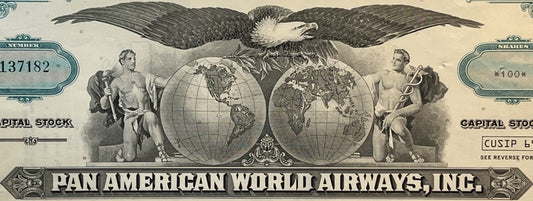 Vintage 1950s-1970s Pan Am Stock Certificate ✈️ Teal, Pan American World Airways, Golden Age Aviation