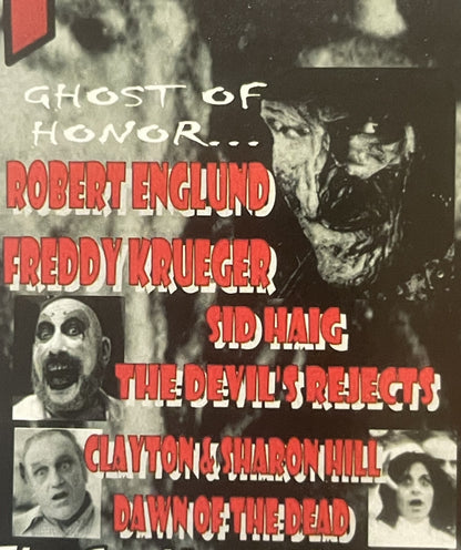 Vintage horror movie poster with black and white film stills and red text listing actor names including Robert