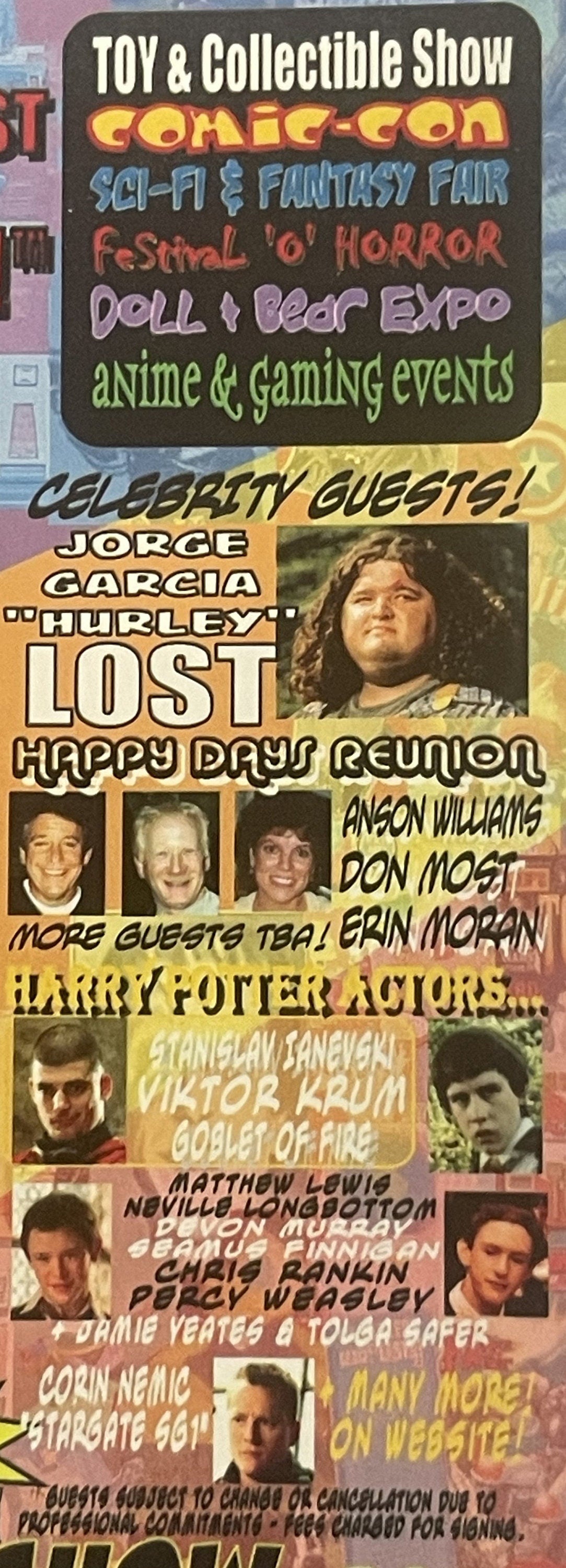 Colorful 2006 Comic-Con festival flyer advertising horror, anime, and gaming events with celebrity guests including