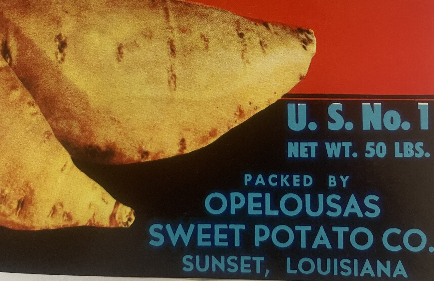 Vintage 1950s Deer Mark Brand Louisiana Porto Rican Sweet Potato Crate Label 🦌 — Opelousas Sweet Potato Co., Sunset & Hammond LA