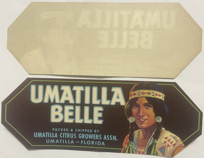 Vintage Umatilla Belle Crate Label 🍊 Native American Beauty, Umatilla Florida Citrus Art