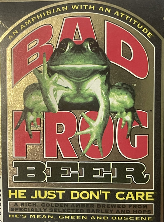 Vintage Bad Frog Beer Label 🐸 Frankenmuth, MI Brewery NOS Advertising, Banned in 8 States