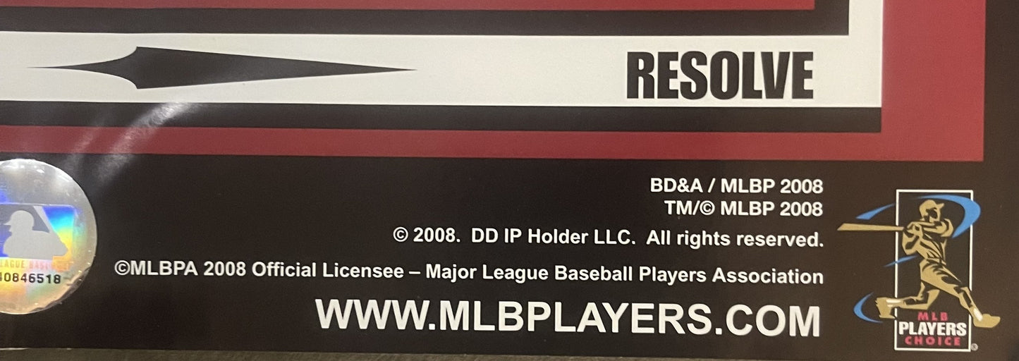 Close-up of poster bottom edge showing "RESOLVE" text, MLB licensing information, website, and Players Choice logo with holog