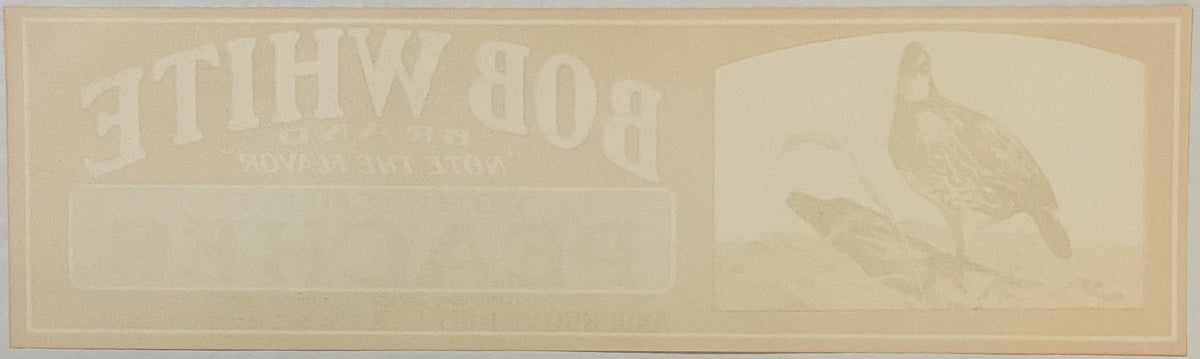 Cream-colored vintage fruit crate label with embossed "Bob White" text and bird illustration