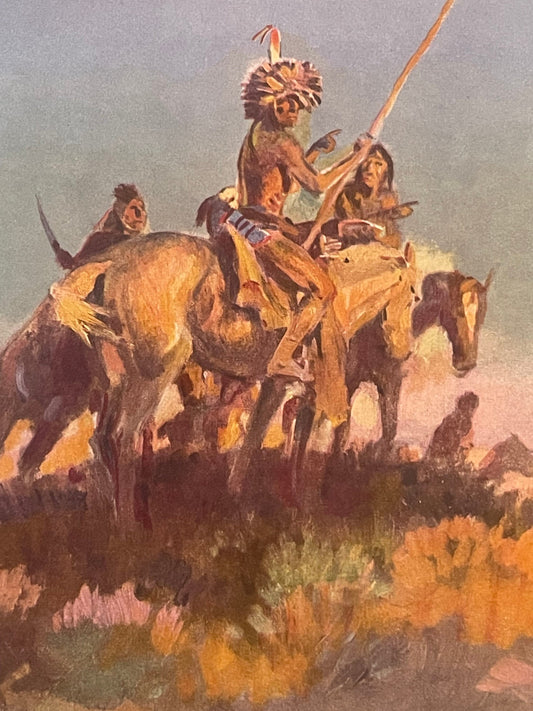 Vintage Captivating Native American Art Print by Charles Russell 1970s