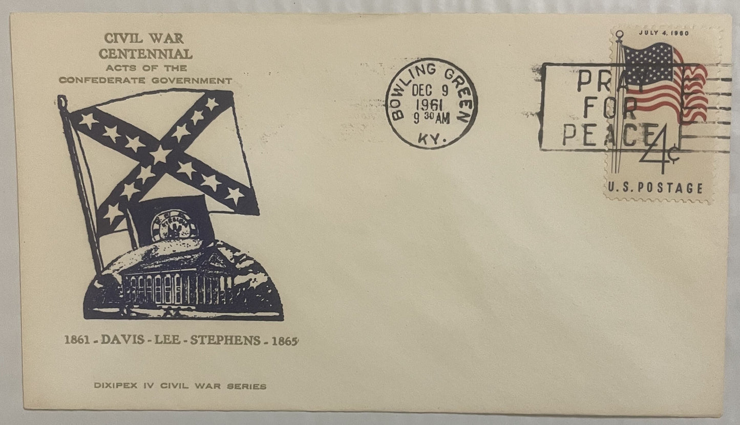 Cream envelope with Confederate flag and building illustration, postmarked Bowling Green KY December 9 1961, titled "Civil Wa