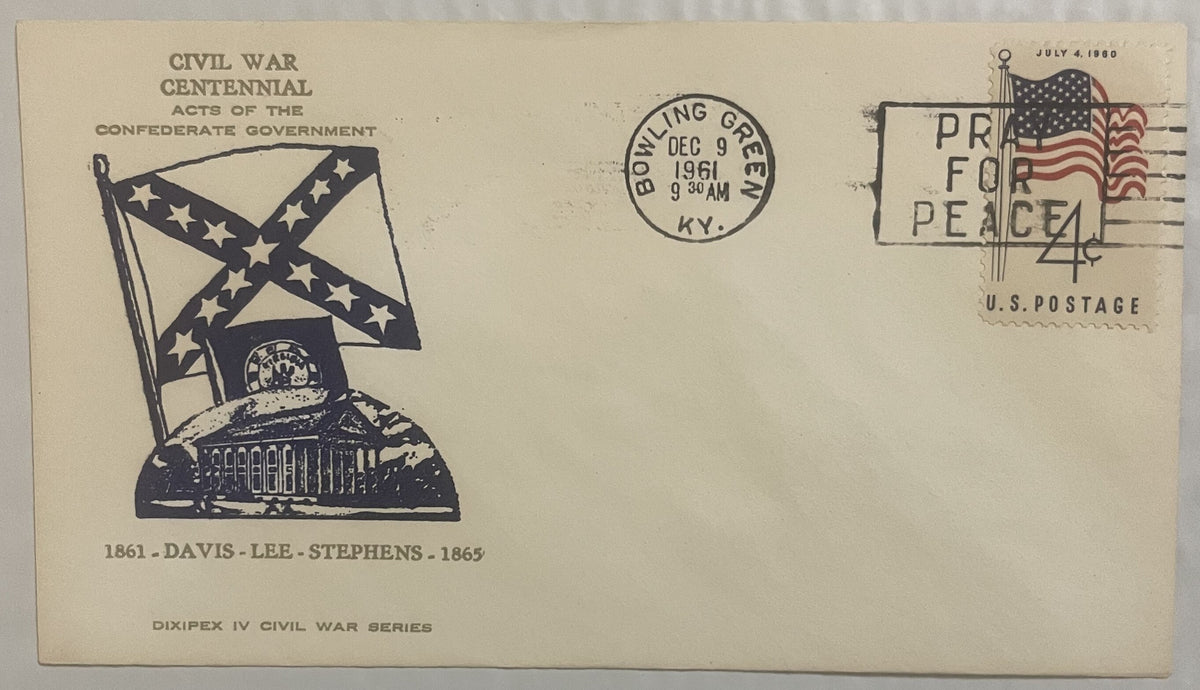 Cream envelope with Confederate flag and building illustration, postmarked Bowling Green KY December 9 1961, titled "Civil Wa