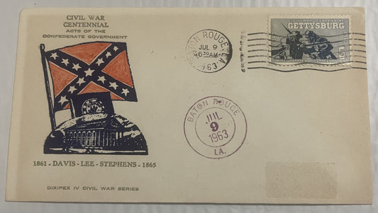 Vintage 1961 Civil War Centennial Series Dixie Embossed Stamped Envelope ✉️